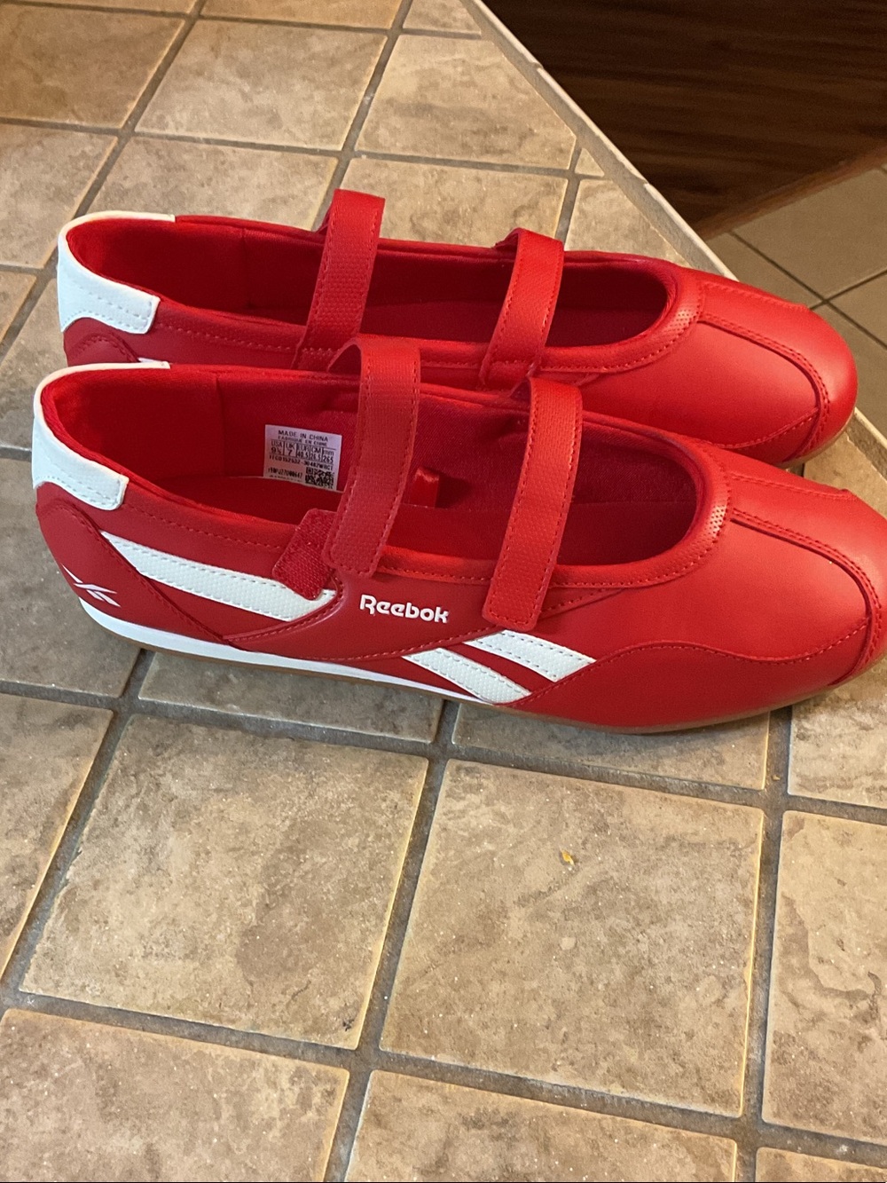 Reebok Kids Red and White Velcro Strap Sneakers